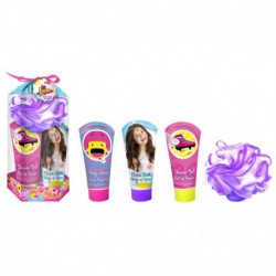 Set de Toilette avec Gel Douche 100ml, Lotion Corporelle 100ml, Shampoing 100ml et 1 Eponge