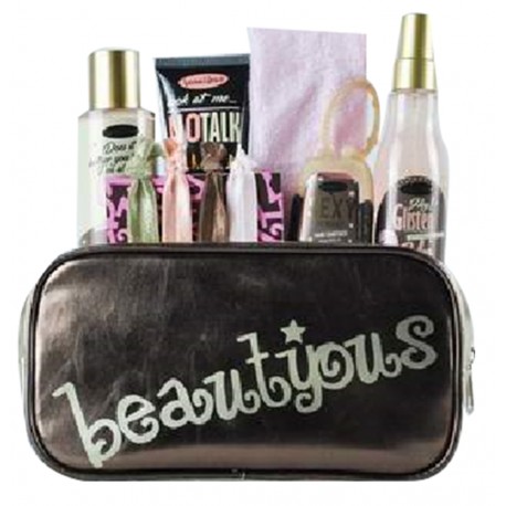 Gloss-Coffret beauté de bain incluant des accessoires de cheveux - Trousse marron dorée - Collection Beautyous - Rose