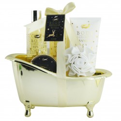 Coffret cadeau beauté gourmand à la vanille en forme de baignoire