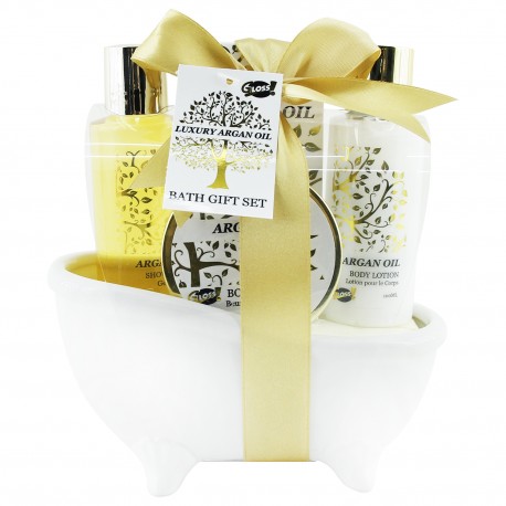 Coffret de bain - mini baignoire en céramique - Argan