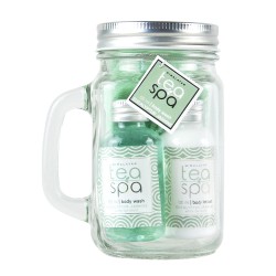 Coffret de bain avec une fleur de douche et son mug en verre- Thé vert