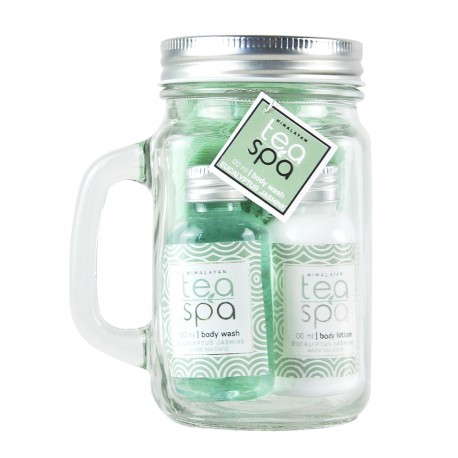 Coffret de bain avec une fleur de douche et son mug en verre- Thé vert