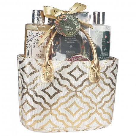 Coffret soins corps & bain - Sac doré - Vanille et tilleul