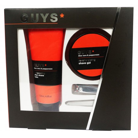 Coffret de rasage homme incluant un kit de manucure - Collection Guys - Aloe Vear et Menthe Poivrée