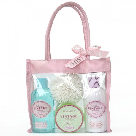 Sac de Bain - Vintage - Rose & Vanille - 4 Pcs