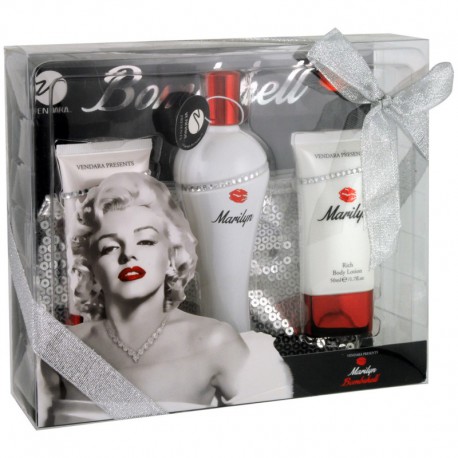 Coffret cadeau beauté - Eau de parfum 150ml, crème de douche 150ml, lotion 150ml et trousse - Marylin Monroe